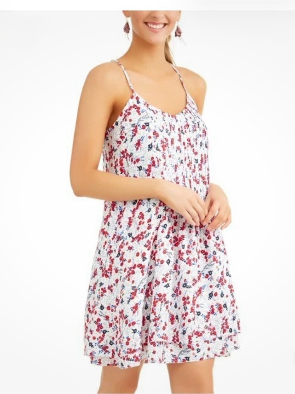 Time and Tru Dress Women's Size S Floral Pintuck Fit & Flare Strappy Red - Picture 1 of 8